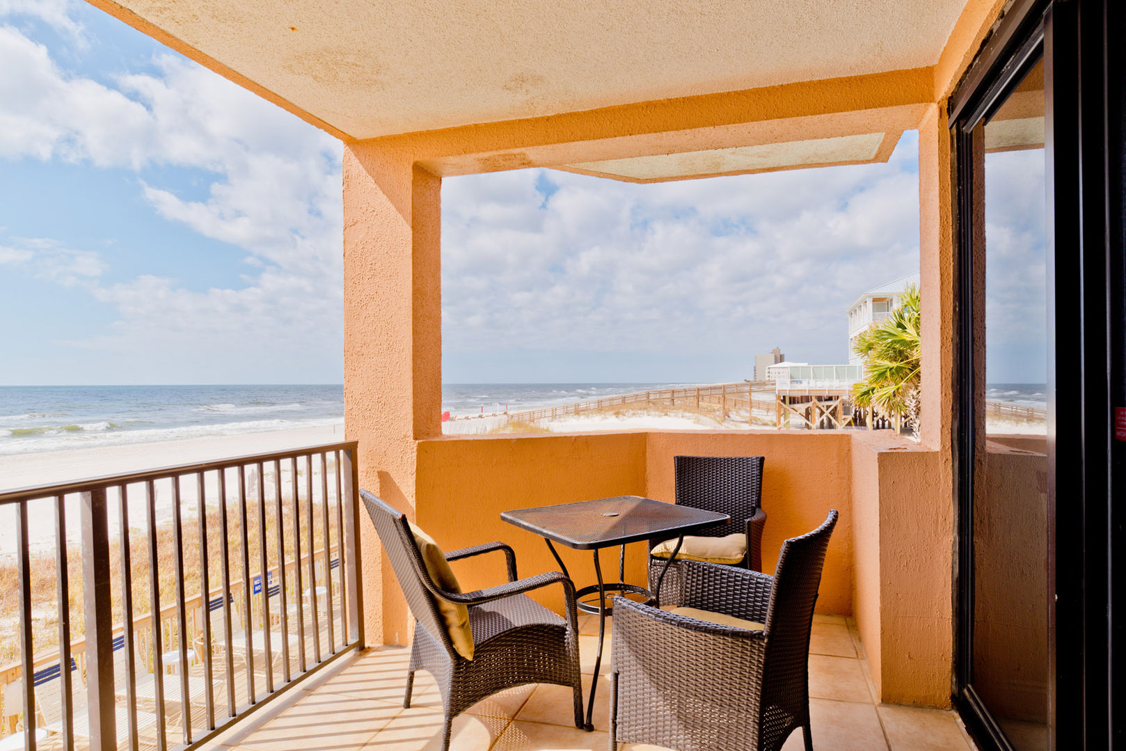 balcony with ocean view at one of our small balcony at one of our Orange Beach vacation condos