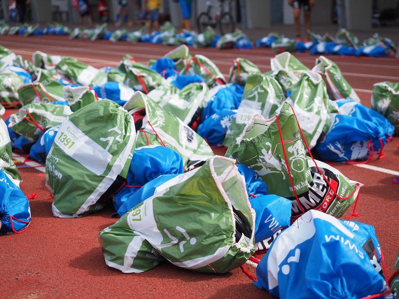 Bags left on the field of the Brett Robinson Triathlon